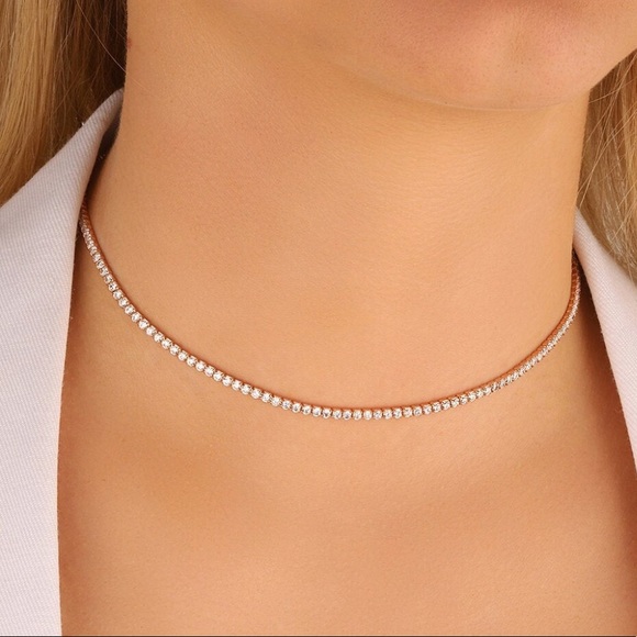 NEW GOLD PLATED DIAMOND TENNIS NECKLACE - Picture 2 of 3